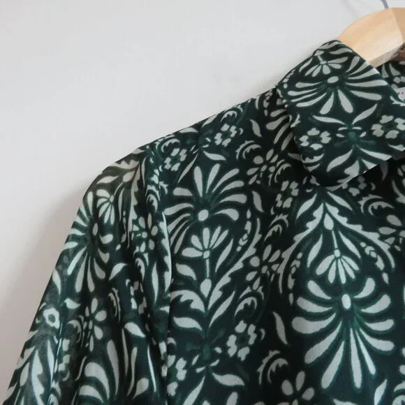 ZARA Sheer Leaf Print Belted Button Front Dress in Forest Green Boho - Size S - Picture 12 of 16